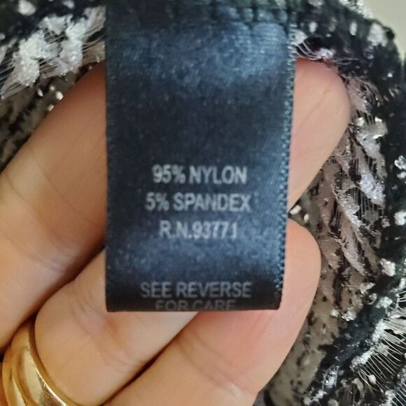 KAKTUS Tunic Size Large Asymmetric Handkerchief Hem black/white Top Mesh Scoop - Picture 9 of 13